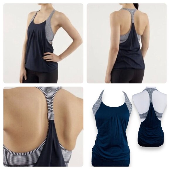 LULULEMON Practice Freely Inkwell Navy Blue Workout Tank Built in Bra 4 - Picture 3 of 15
